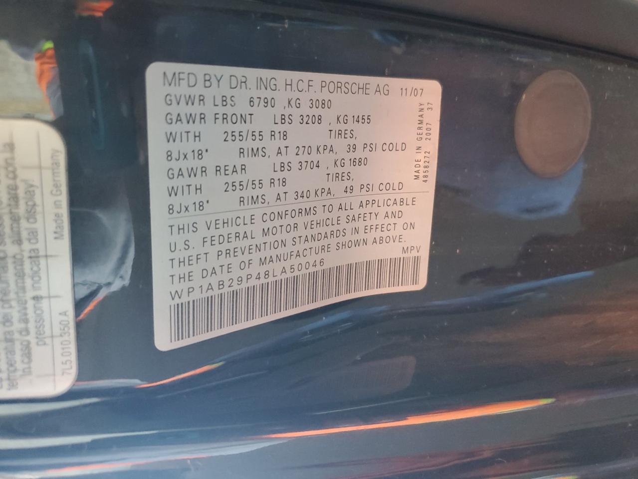 2008 Porsche Cayenne S VIN: WP1AB29P48LA50046 Lot: 90359835