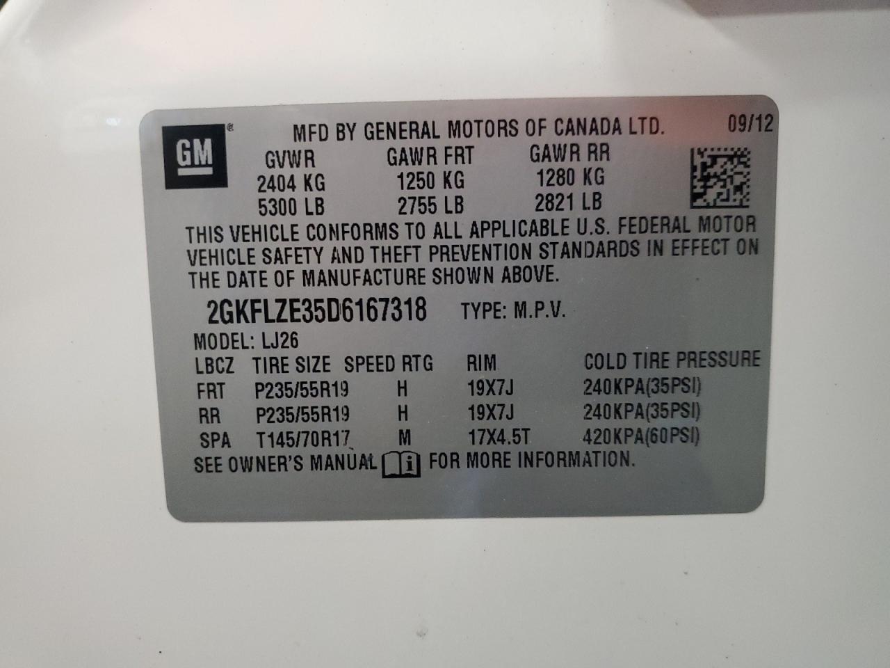 2013 GMC Terrain Denali VIN: 2GKFLZE35D6167318 Lot: 85188645