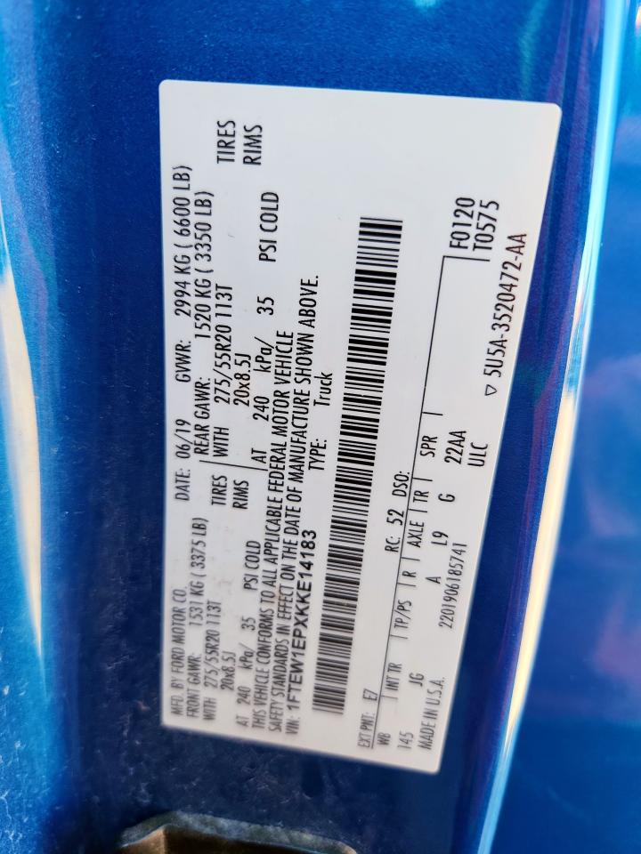 2019 Ford F150 Supercrew VIN: 1FTEW1EPXKKE14183 Lot: 91014165