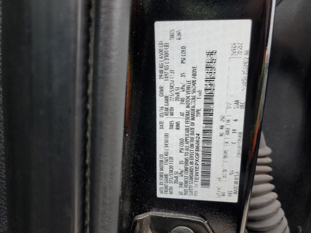 2016 Ford F150 Supercrew VIN: 1FTEW1EPXGFB68624 Lot: 90033645