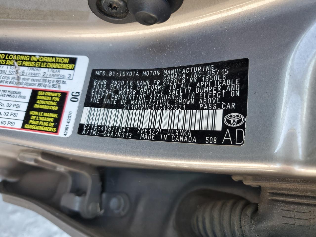 2015 Toyota Corolla L VIN: 2T1BURHE4FC427021 Lot: 81948645