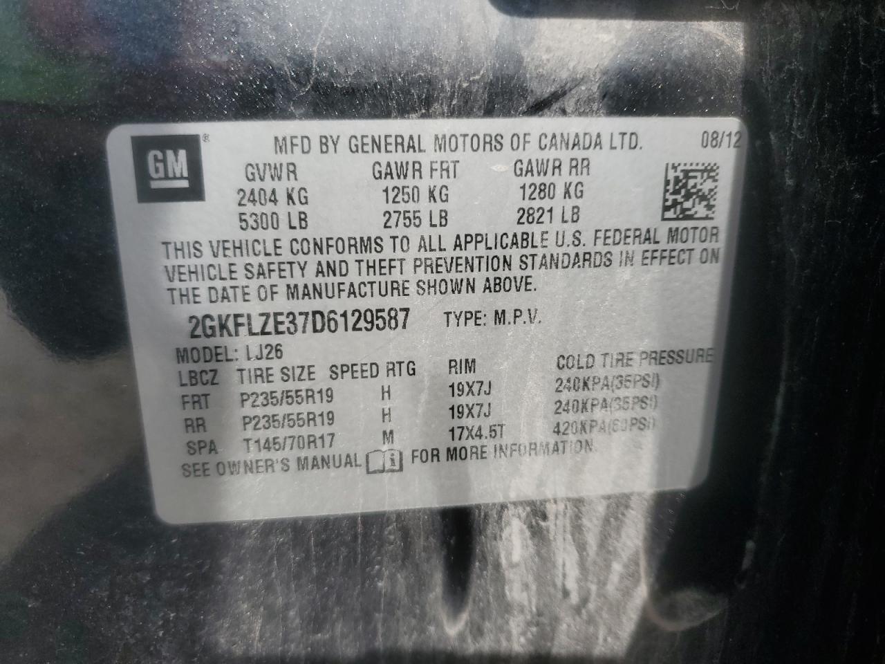 2013 GMC Terrain Denali VIN: 2GKFLZE37D6129587 Lot: 83813445