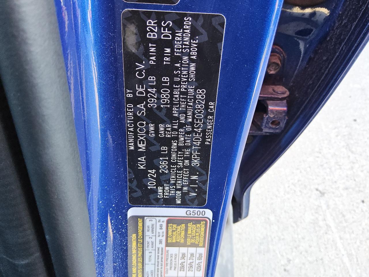 2025 Kia K4 Lx VIN: 3KPFT4DE4SE038288 Lot: 89509585