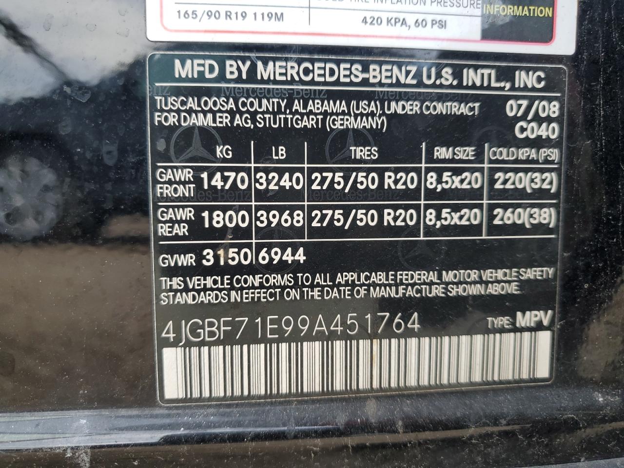 2009 Mercedes-Benz Gl 450 4Matic VIN: 4JGBF71E99A451764 Lot: 90136275