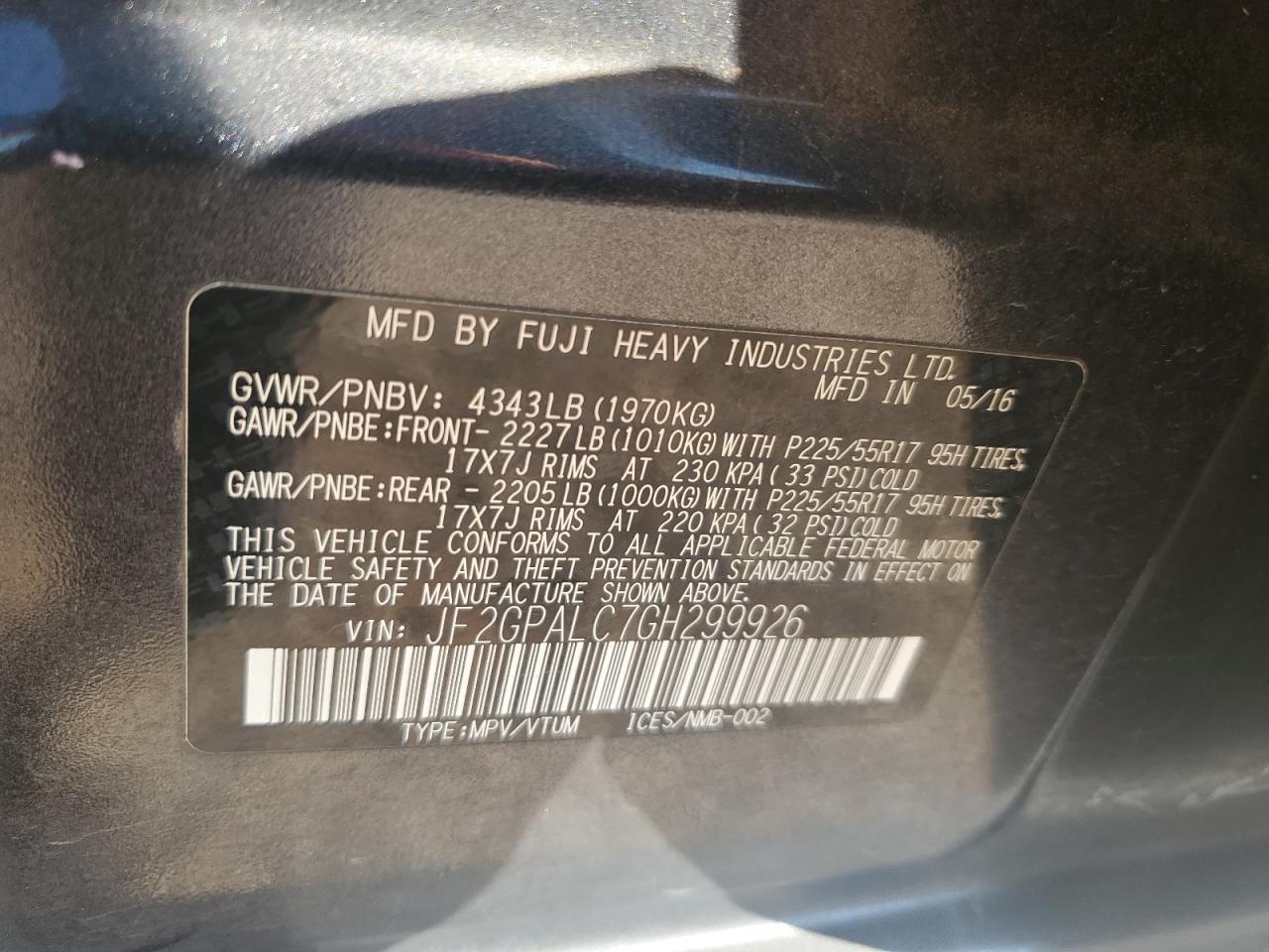 2016 Subaru Crosstrek Limited VIN: JF2GPALC7GH299926 Lot: 84973335