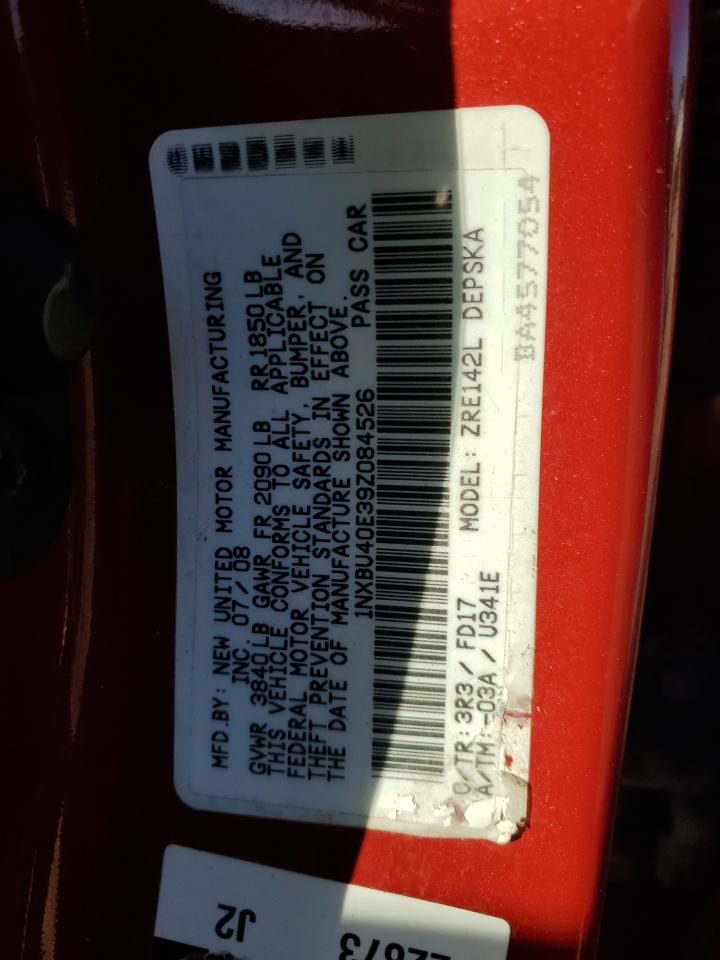 2009 Toyota Corolla Base VIN: 1NXBU40E39Z084526 Lot: 82258355