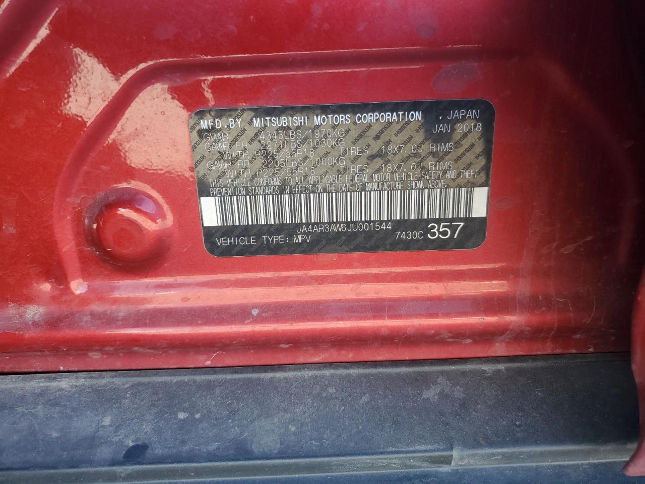 2018 Mitsubishi Outlander Sport Es VIN: JA4AR3AW6JU001544 Lot: 82106355