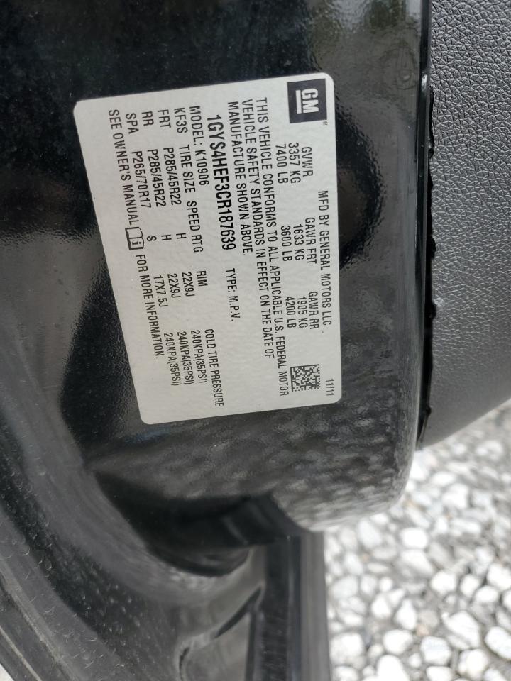 2012 Cadillac Escalade Esv Luxury VIN: 1GYS4HEF3CR187639 Lot: 90254875