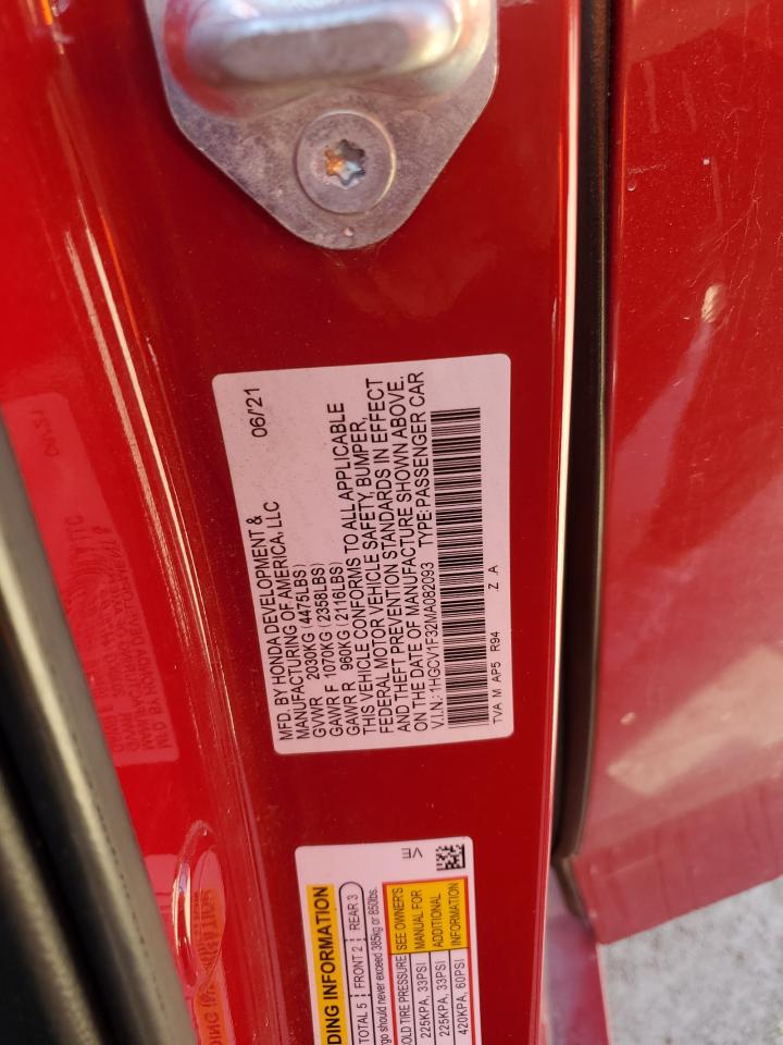 2021 Honda Accord Sport VIN: 1HGCV1F32MA082093 Lot: 86456095
