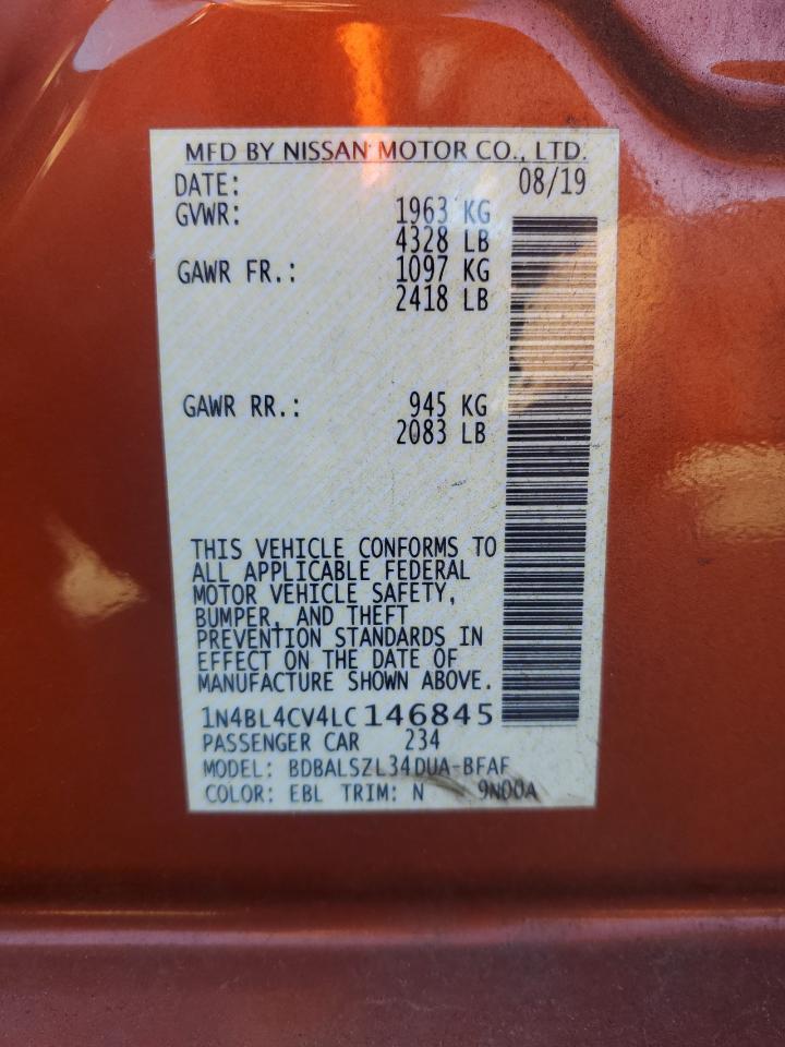 2020 Nissan Altima Sr VIN: 1N4BL4CV4LC146845 Lot: 85488375