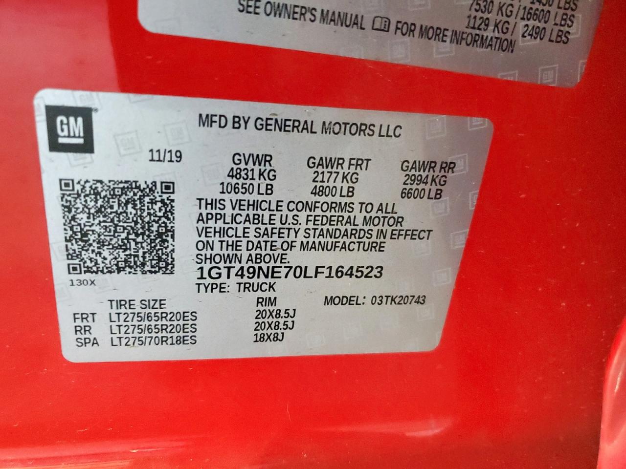 2020 GMC Sierra K2500 Slt VIN: 1GT49NE70LF164523 Lot: 86132785