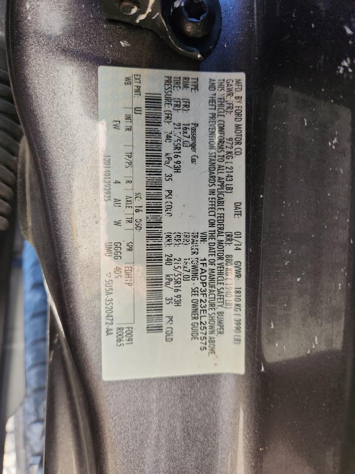 2014 Ford Focus Se VIN: 1FADP3F23EL257575 Lot: 85480465