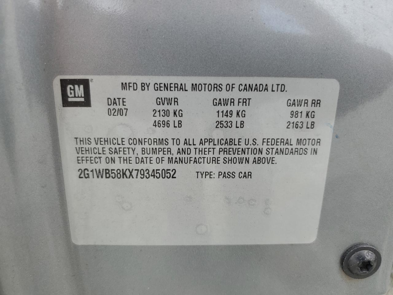 2007 Chevrolet Impala Ls VIN: 2G1WB58KX79345052 Lot: 70308415