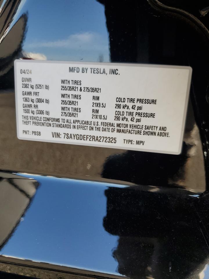 2024 Tesla Model Y VIN: 7SAYGDEF2RA272325 Lot: 80788545