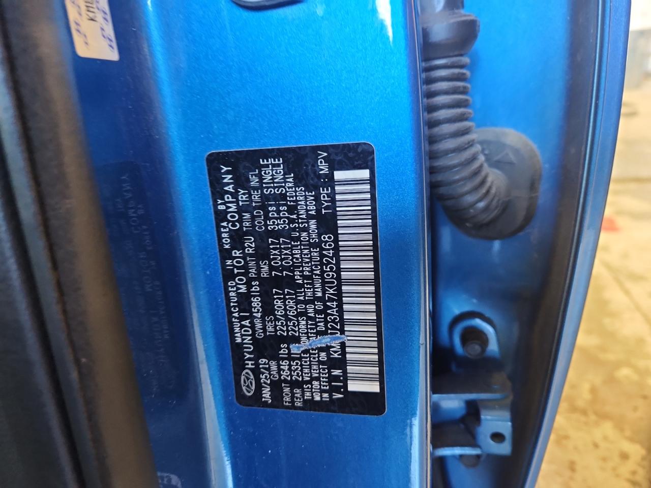 2019 Hyundai Tucson Se VIN: KM8J23A47KU952468 Lot: 85767505