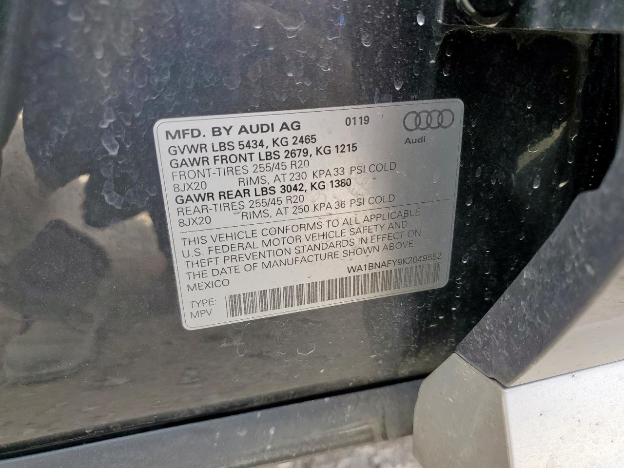 2019 Audi Q5 Premium Plus VIN: WA1BNAFY9K2049552 Lot: 85287955