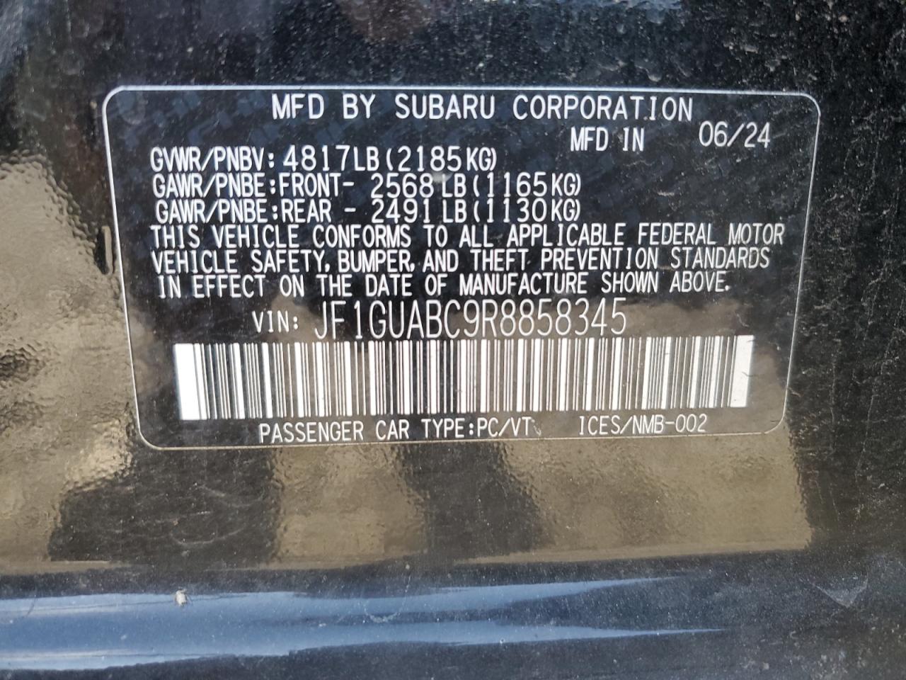 2024 Subaru Impreza VIN: JF1GUABC9R8858345 Lot: 84073225