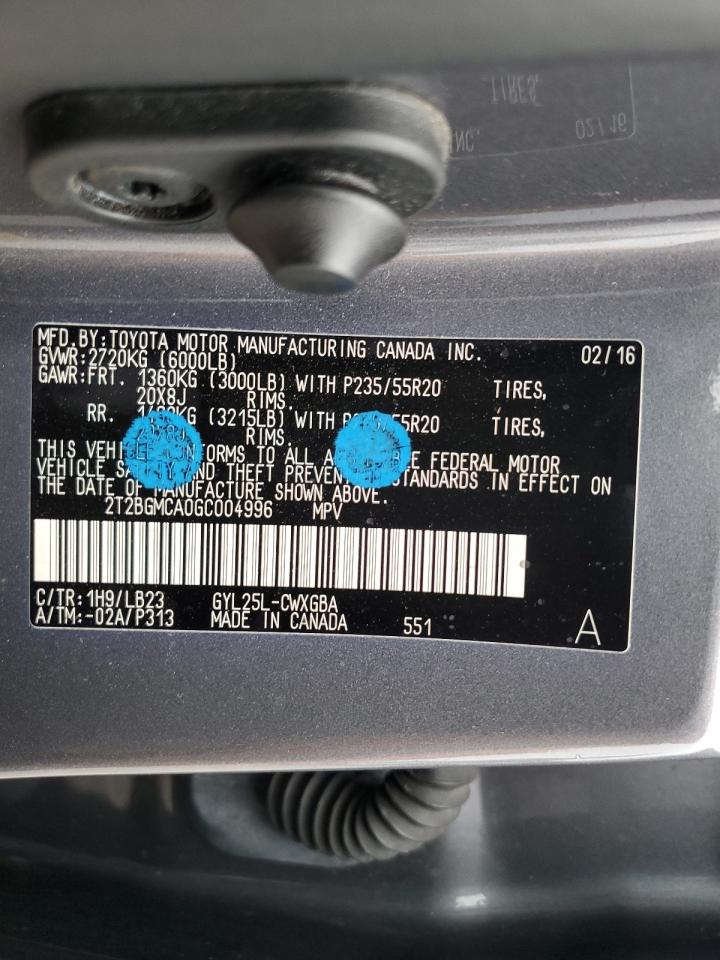 2016 Lexus Rx 450H Base VIN: 2T2BGMCA0GC004996 Lot: 82253135