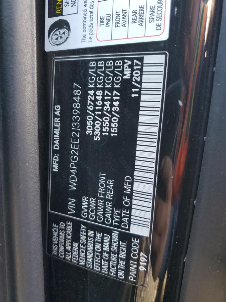 2018 Mercedes-Benz Metris VIN: WD4PG2EE2J3398487 Lot: 84406975