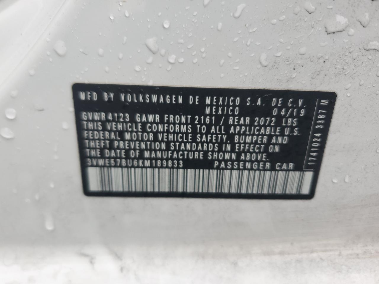 2019 Volkswagen Jetta Sel VIN: 3VWE57BU6KM189833 Lot: 85528755