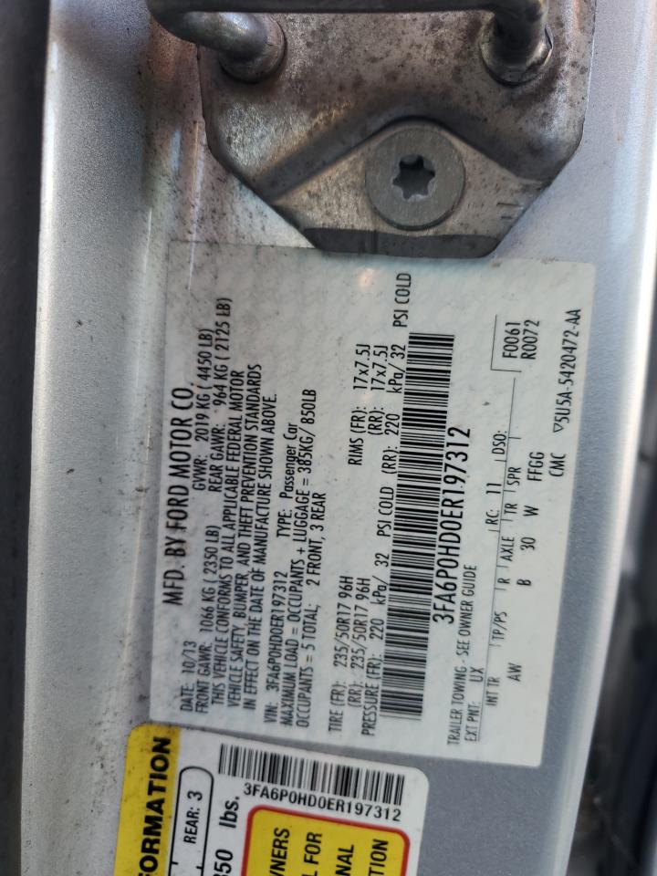 2014 Ford Fusion Se VIN: 3FA6P0HD0ER197312 Lot: 84558135