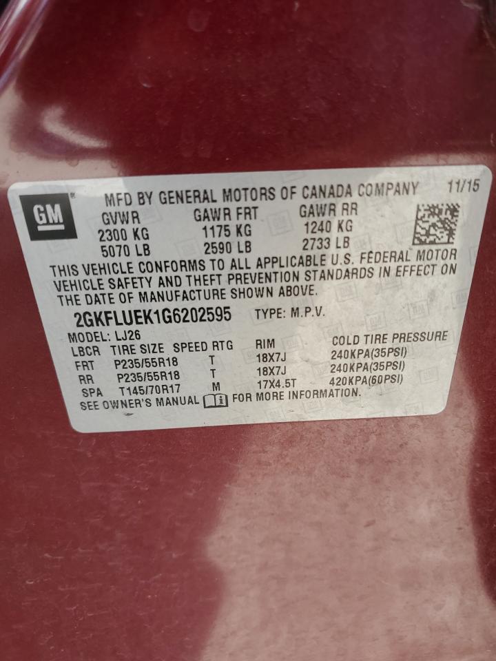 2016 GMC Terrain Slt VIN: 2GKFLUEK1G6202595 Lot: 82228525