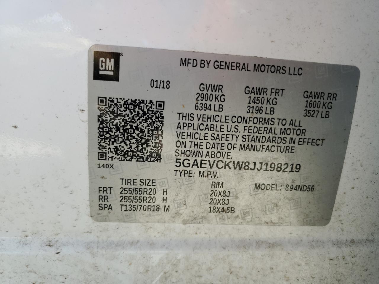 2018 Buick Enclave Avenir VIN: 5GAEVCKW8JJ198219 Lot: 87444455