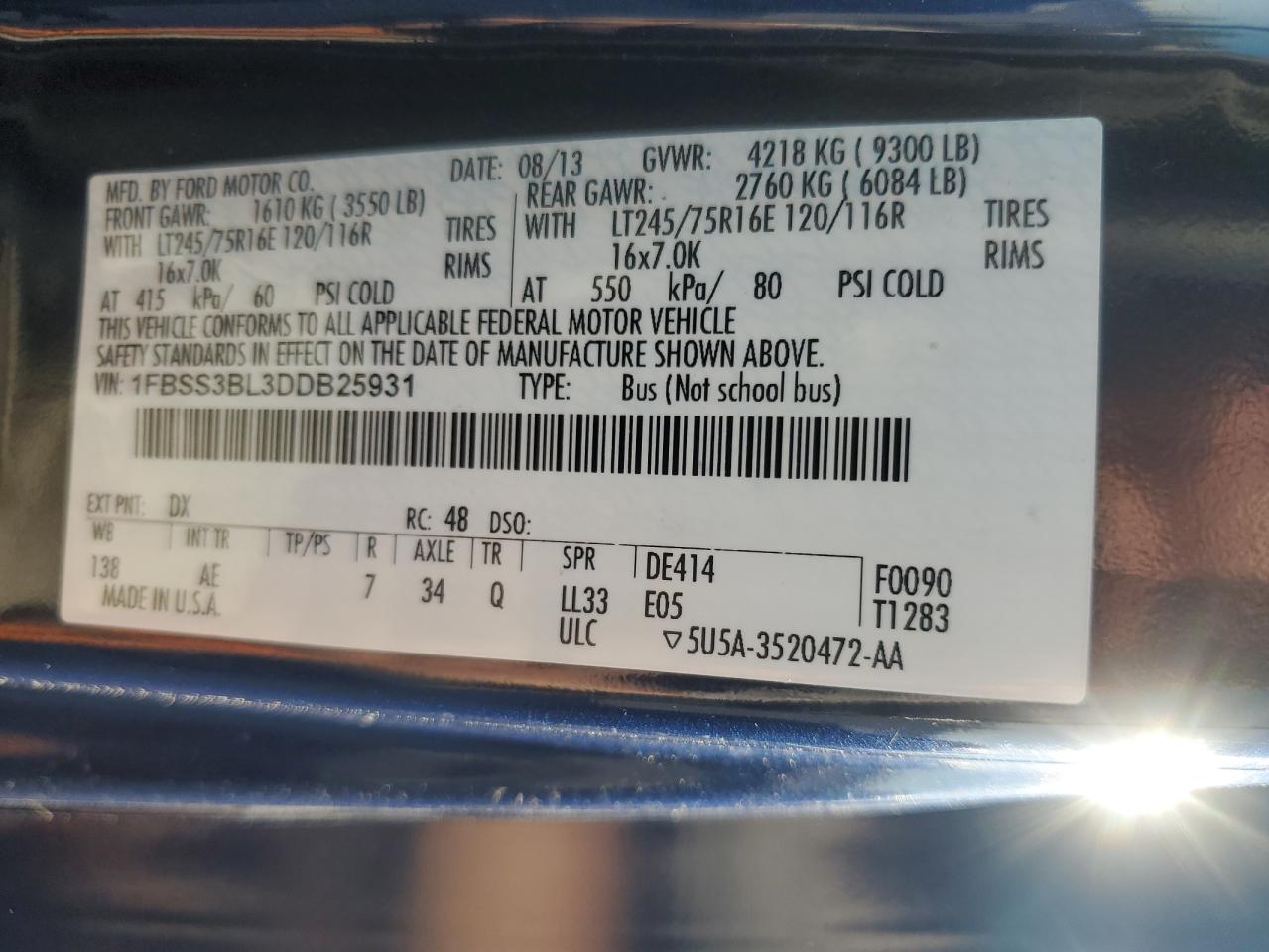 2013 Ford Econoline E350 Super Duty Wagon VIN: 1FBSS3BL3DDB25931 Lot: 81651815