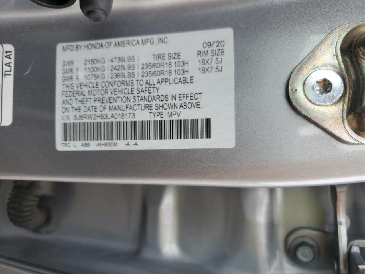 2020 Honda Cr-V Exl VIN: 5J6RW2H83LA018173 Lot: 84555735