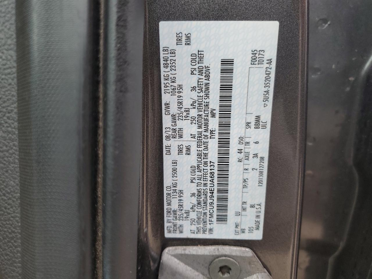 2014 Ford Escape Titanium VIN: 1FMCU9J94EUA68137 Lot: 85685305