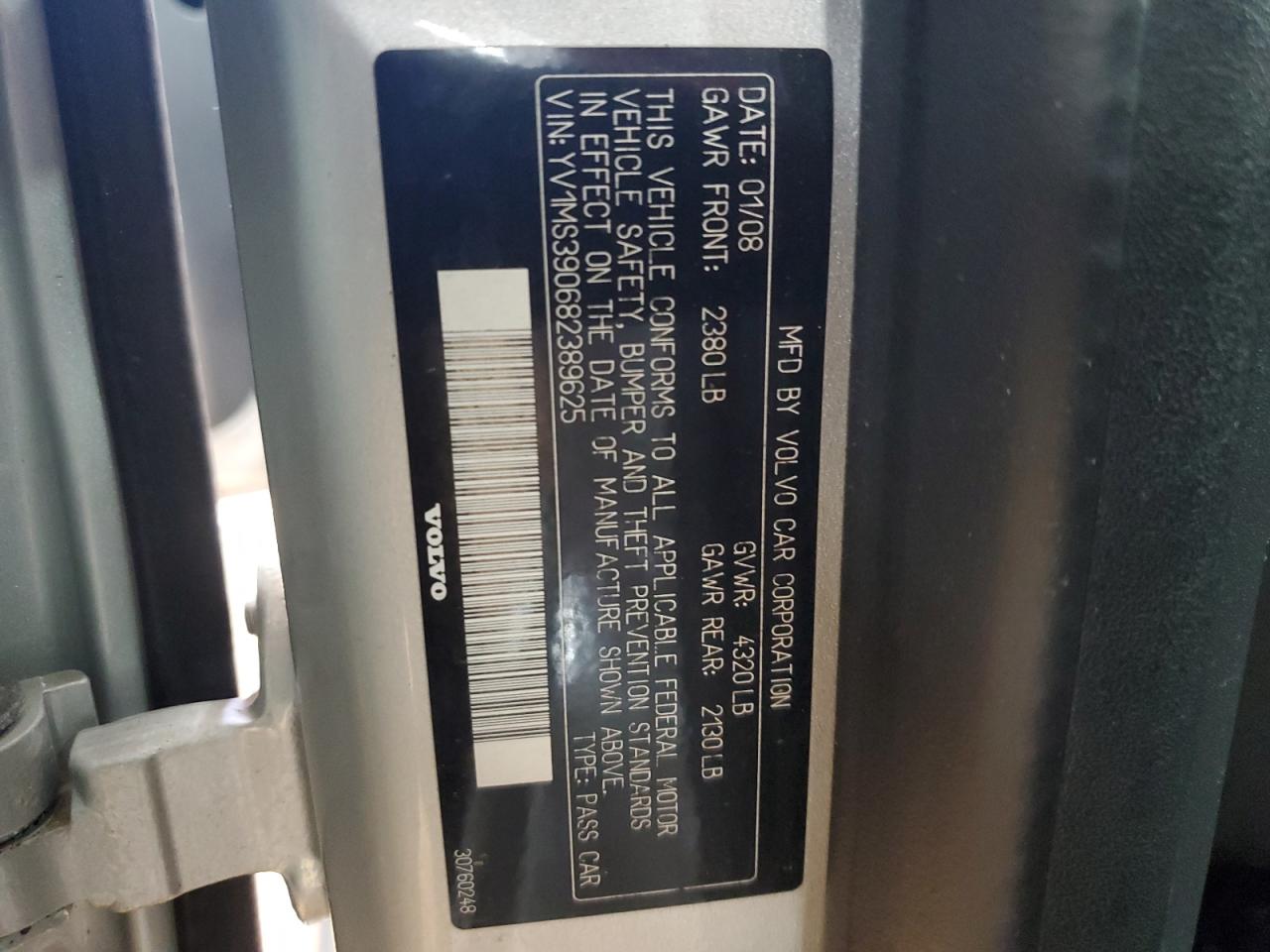 2008 Volvo S40 2.4I VIN: YV1MS390682389625 Lot: 86185555