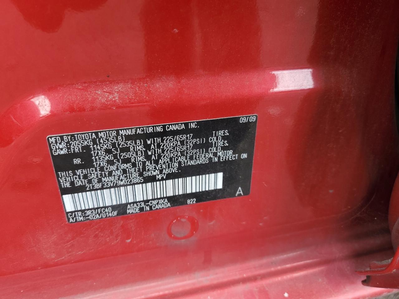 2009 Toyota Rav4 VIN: 2T3BF33V79W023865 Lot: 85488675