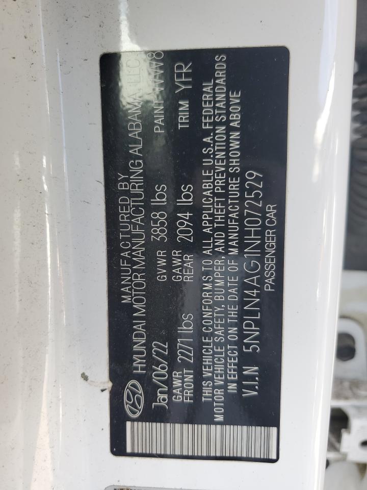 2022 Hyundai Elantra Sel VIN: 5NPLN4AG1NH072529 Lot: 86637125