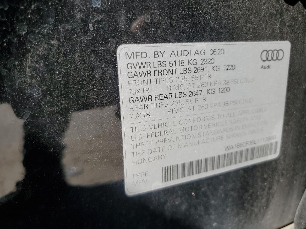 2020 Audi Q3 Premium Plus VIN: WA1BECF35L1113660 Lot: 87464345