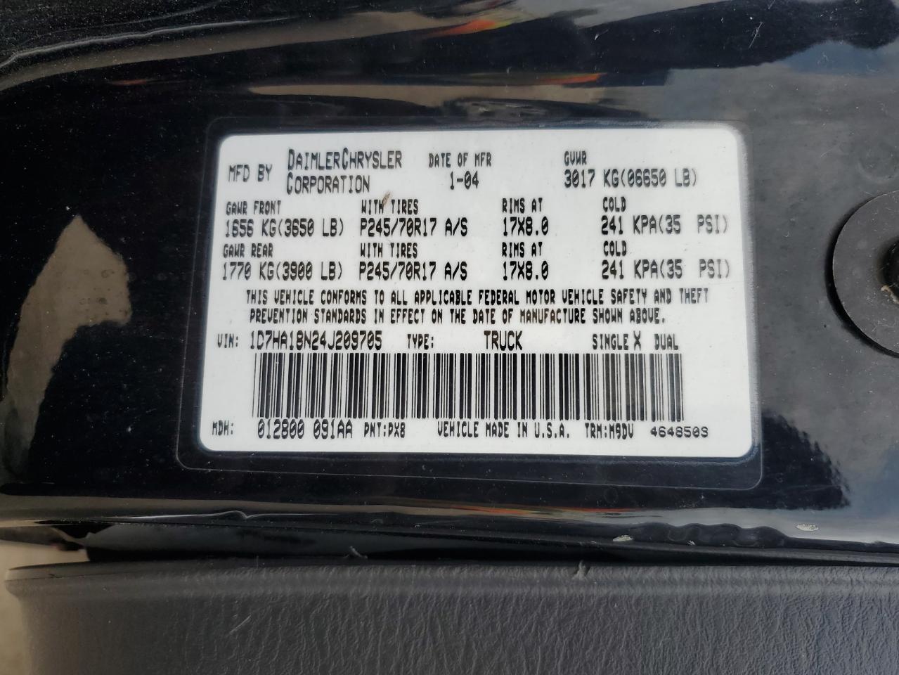 2004 Dodge Ram 1500 St VIN: 1D7HA18N24J209705 Lot: 86889845