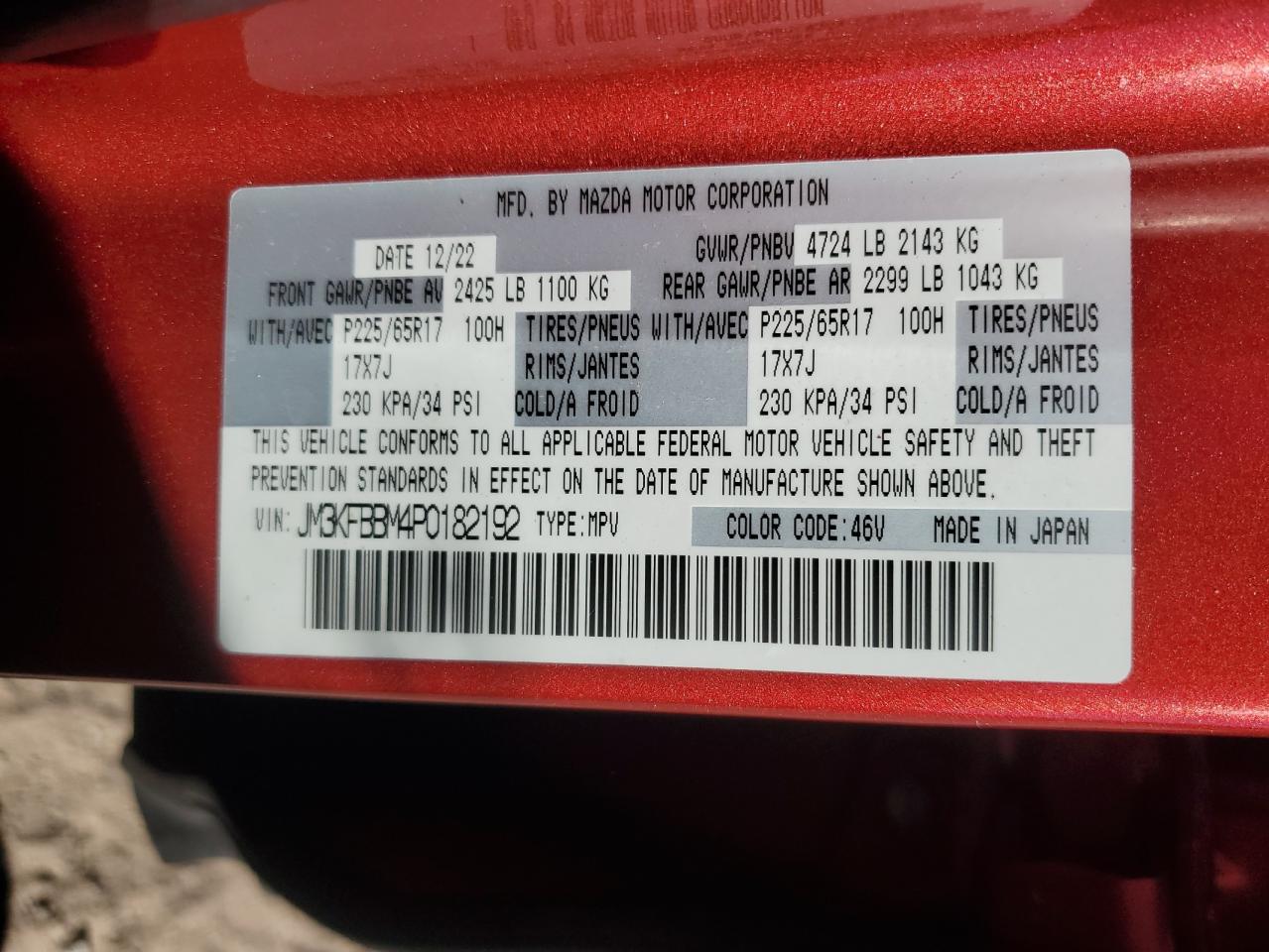 2023 Mazda Cx-5 Select VIN: JM3KFBBM4P0182192 Lot: 87287075