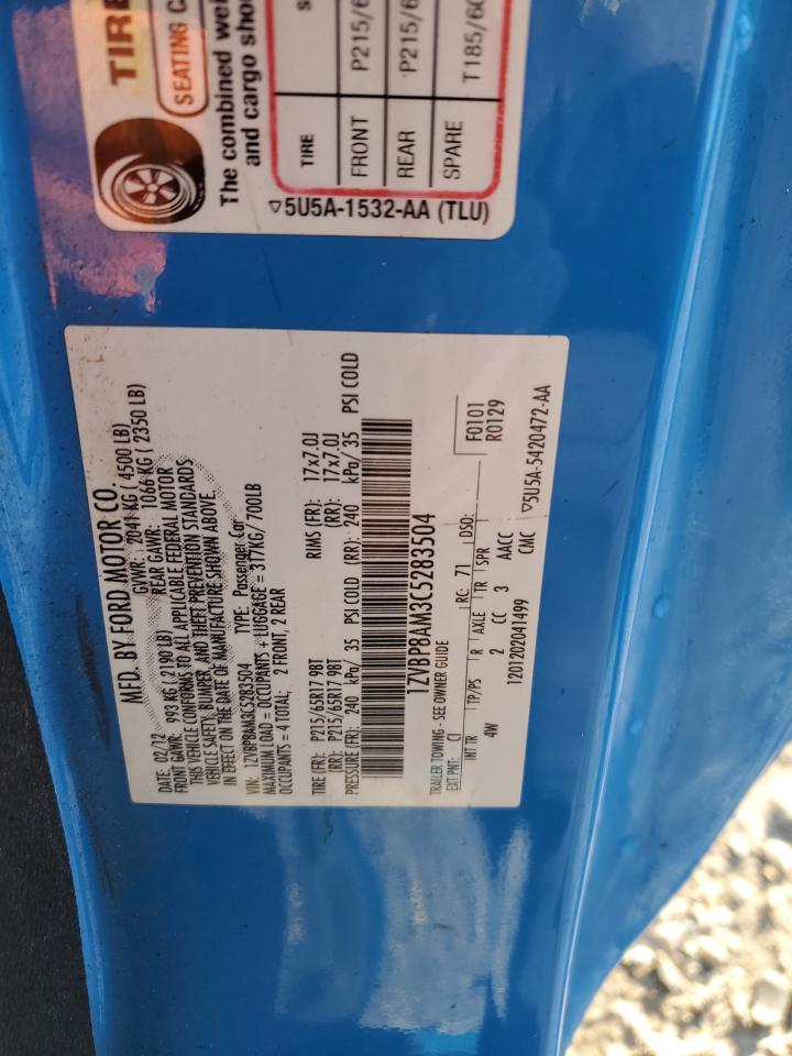 2012 Ford Mustang VIN: 1ZVBP8AM3C5283504 Lot: 85160275