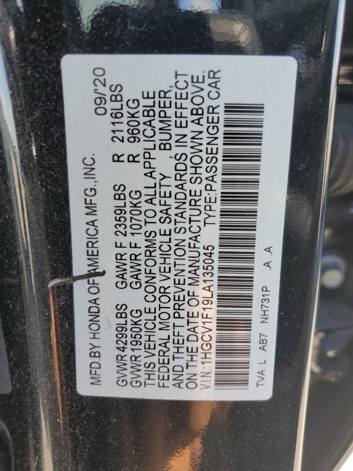 2020 Honda Accord Lx VIN: 1HGCV1F19LA135045 Lot: 85555175