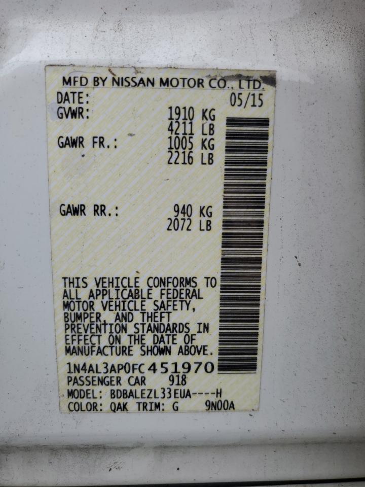 2015 Nissan Altima 2.5 VIN: 1N4AL3AP0FC451970 Lot: 85576215