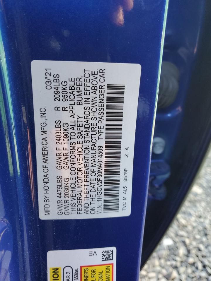 2021 Honda Accord Sport VIN: 1HGCV2F30MA014509 Lot: 84805165