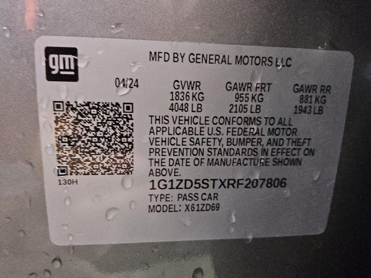 2024 Chevrolet Malibu Lt VIN: 1G1ZD5STXRF207806 Lot: 86652465