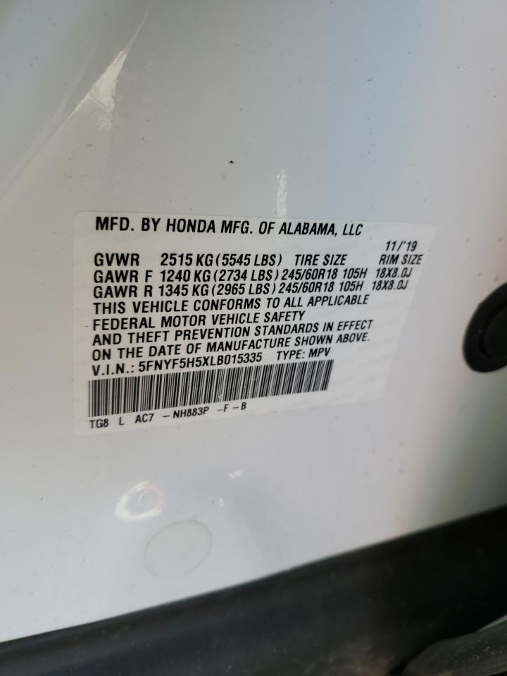 2020 Honda Pilot Exl VIN: 5FNYF5H5XLB015335 Lot: 89540065