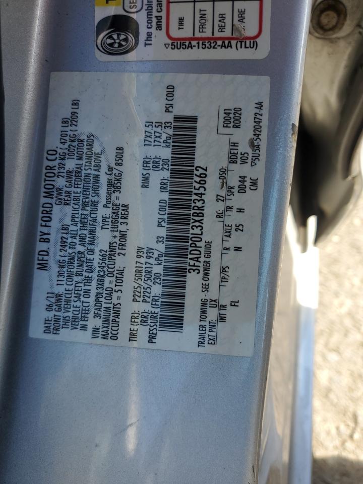 2011 Ford Fusion Hybrid VIN: 3FADP0L3XBR345662 Lot: 89449145
