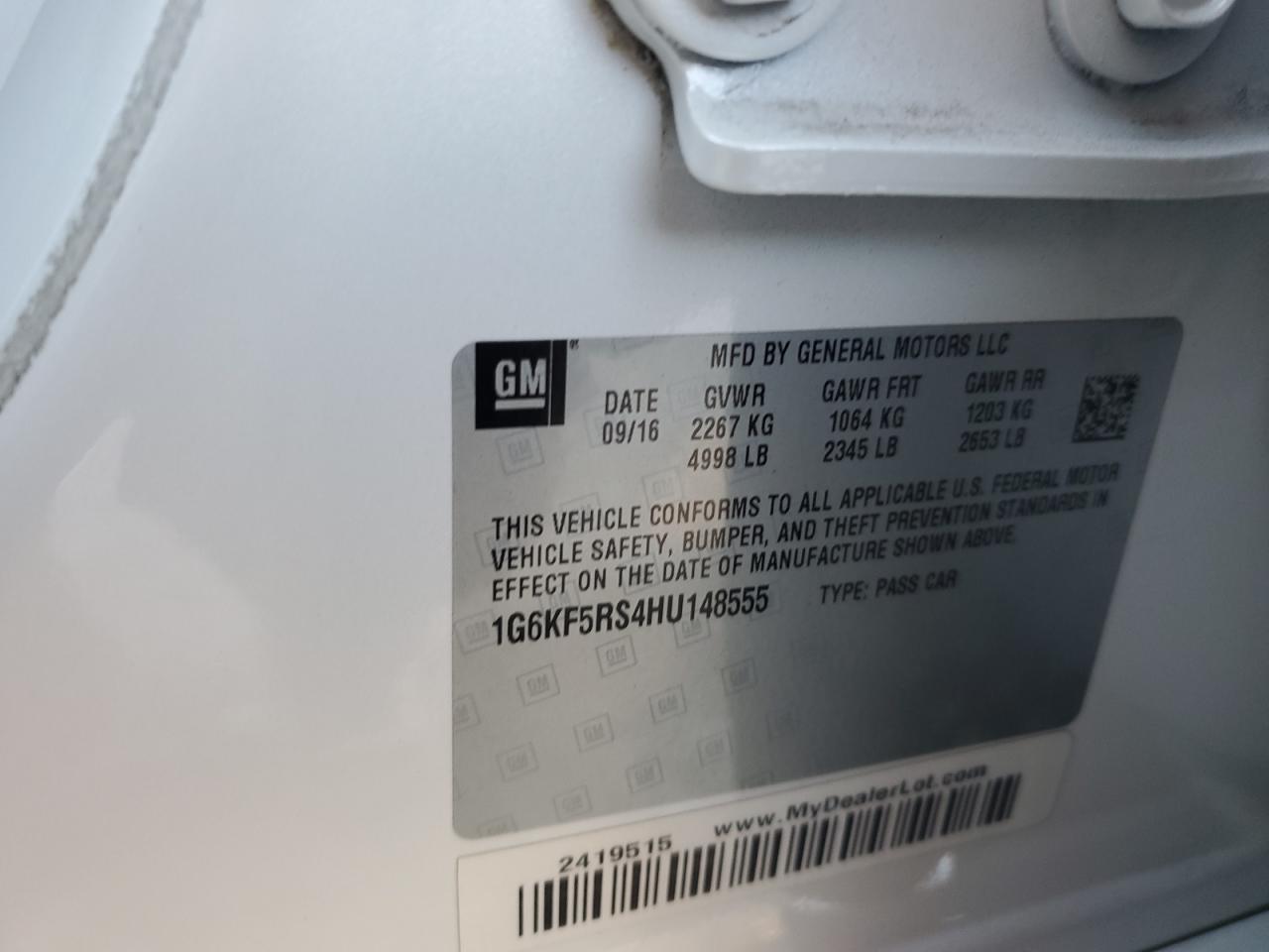 2017 Cadillac Ct6 Premium Luxury VIN: 1G6KF5RS4HU148555 Lot: 82572865