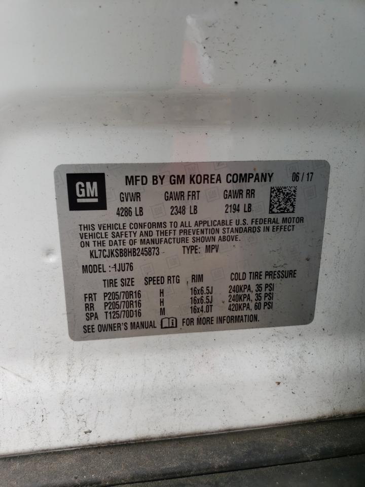 2017 Chevrolet Trax Ls VIN: KL7CJKSB8HB245873 Lot: 86618545