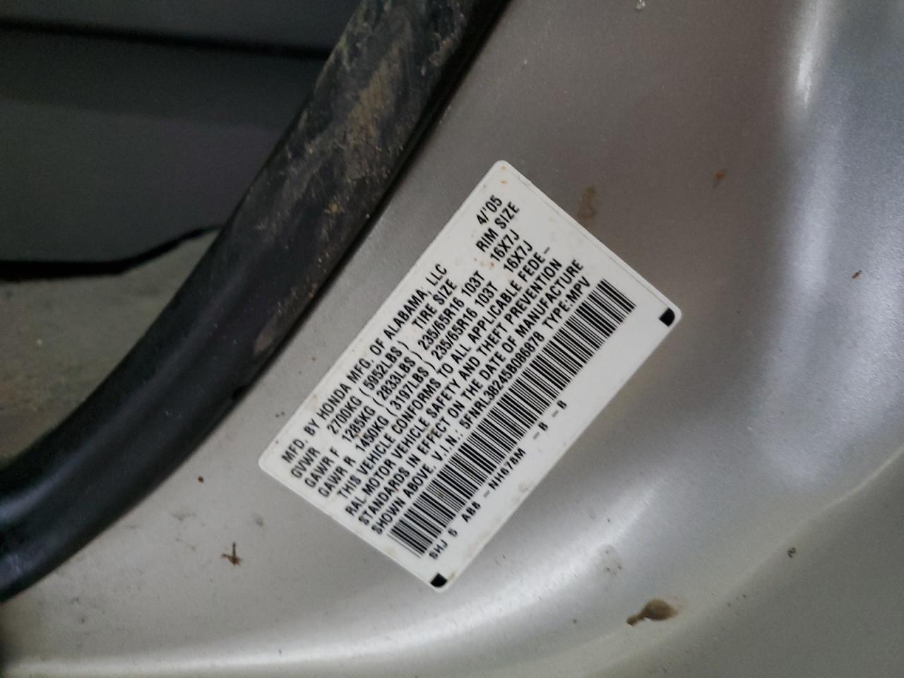 2005 Honda Odyssey Lx VIN: 5FNRL38245B086878 Lot: 90512305