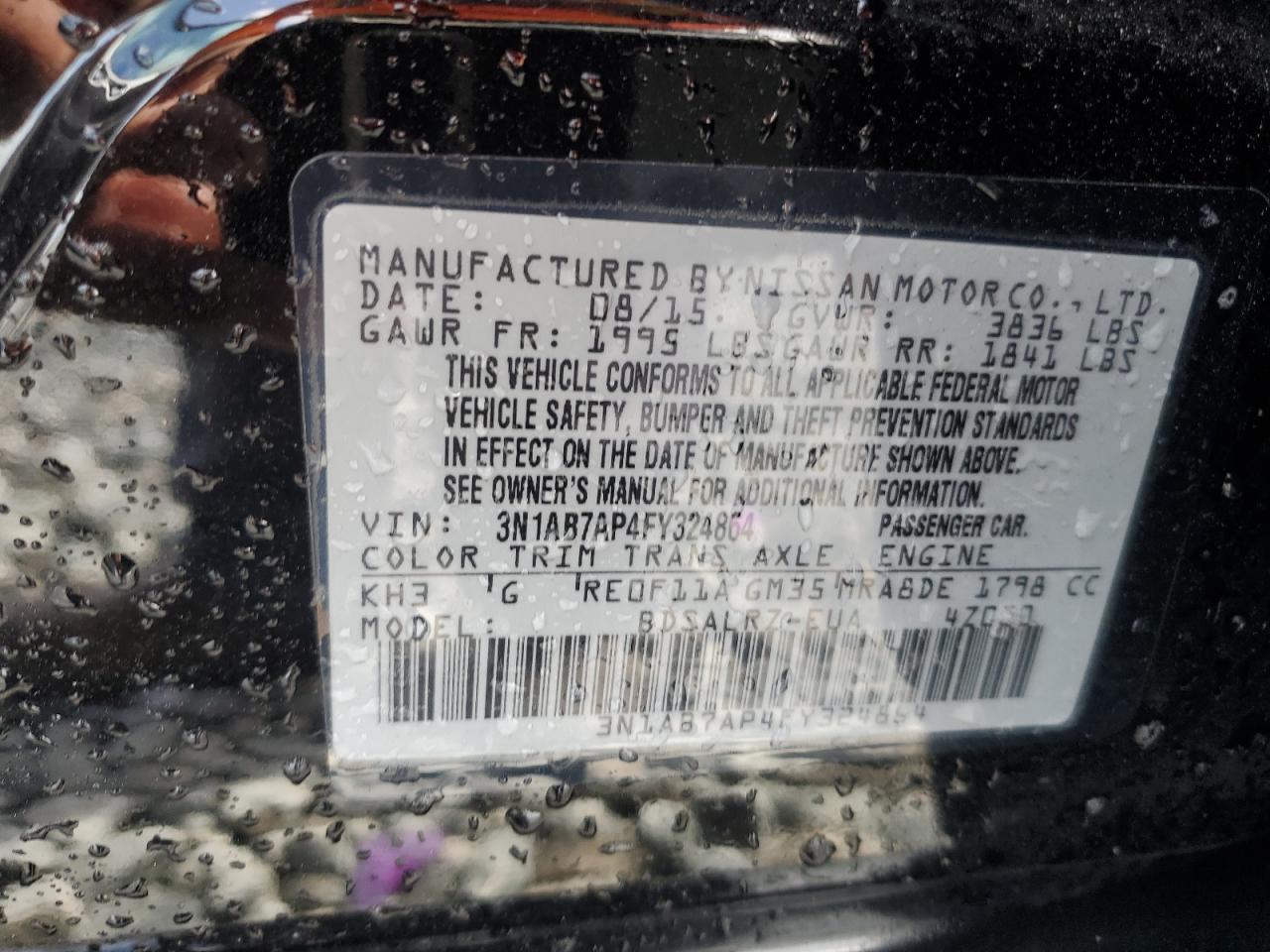 2015 Nissan Sentra S VIN: 3N1AB7AP4FY324864 Lot: 85101495