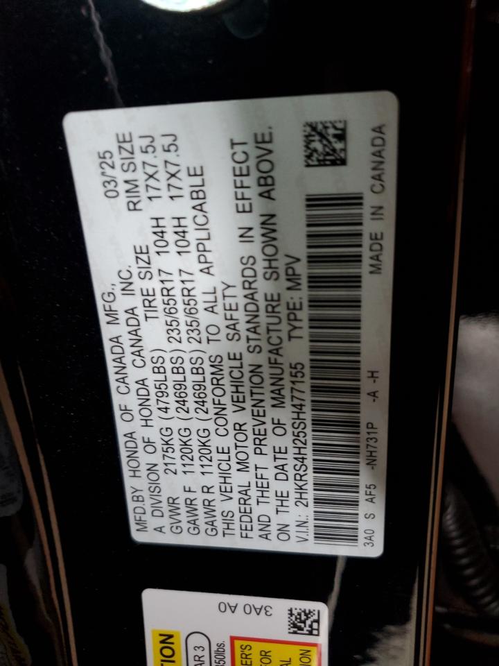 2025 Honda Cr-V Lx VIN: 2HKRS4H25SH477155 Lot: 91012505