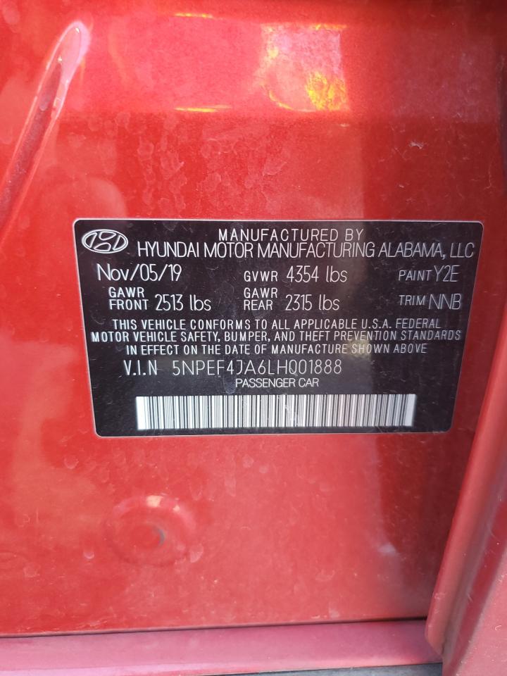 2020 Hyundai Sonata Sel VIN: 5NPEF4JA6LH001888 Lot: 84481135