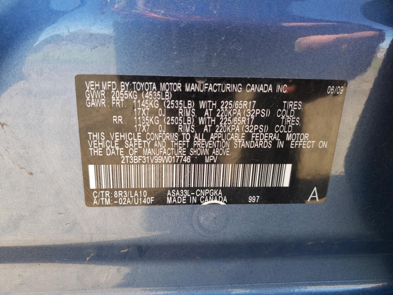 2009 Toyota Rav4 Limited VIN: 2T3BF31V99W017746 Lot: 90430275